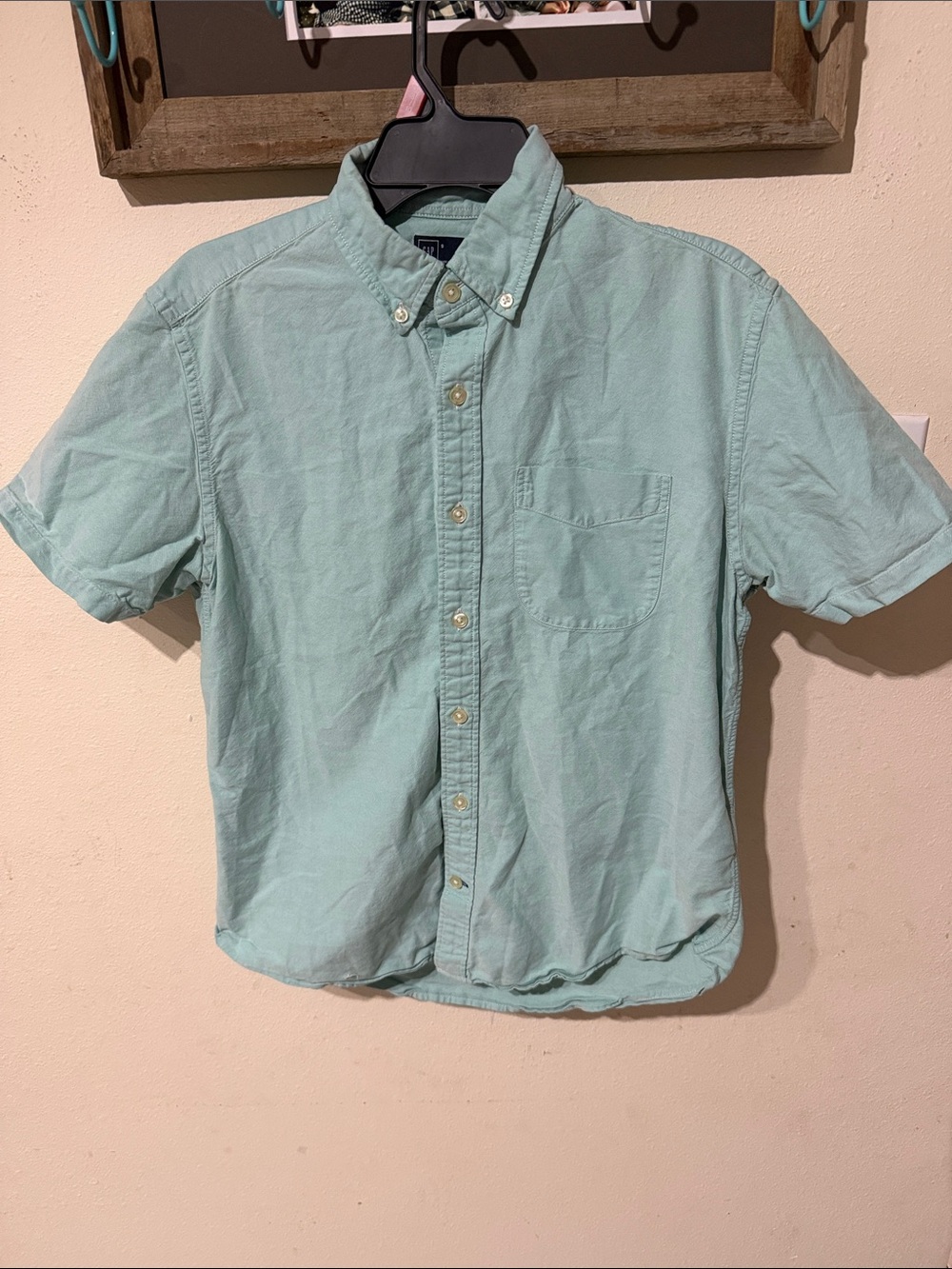 GAP Men’s Small Oxford Shirt Seafoam Green Short Sleeve 100% Cotton Button Down